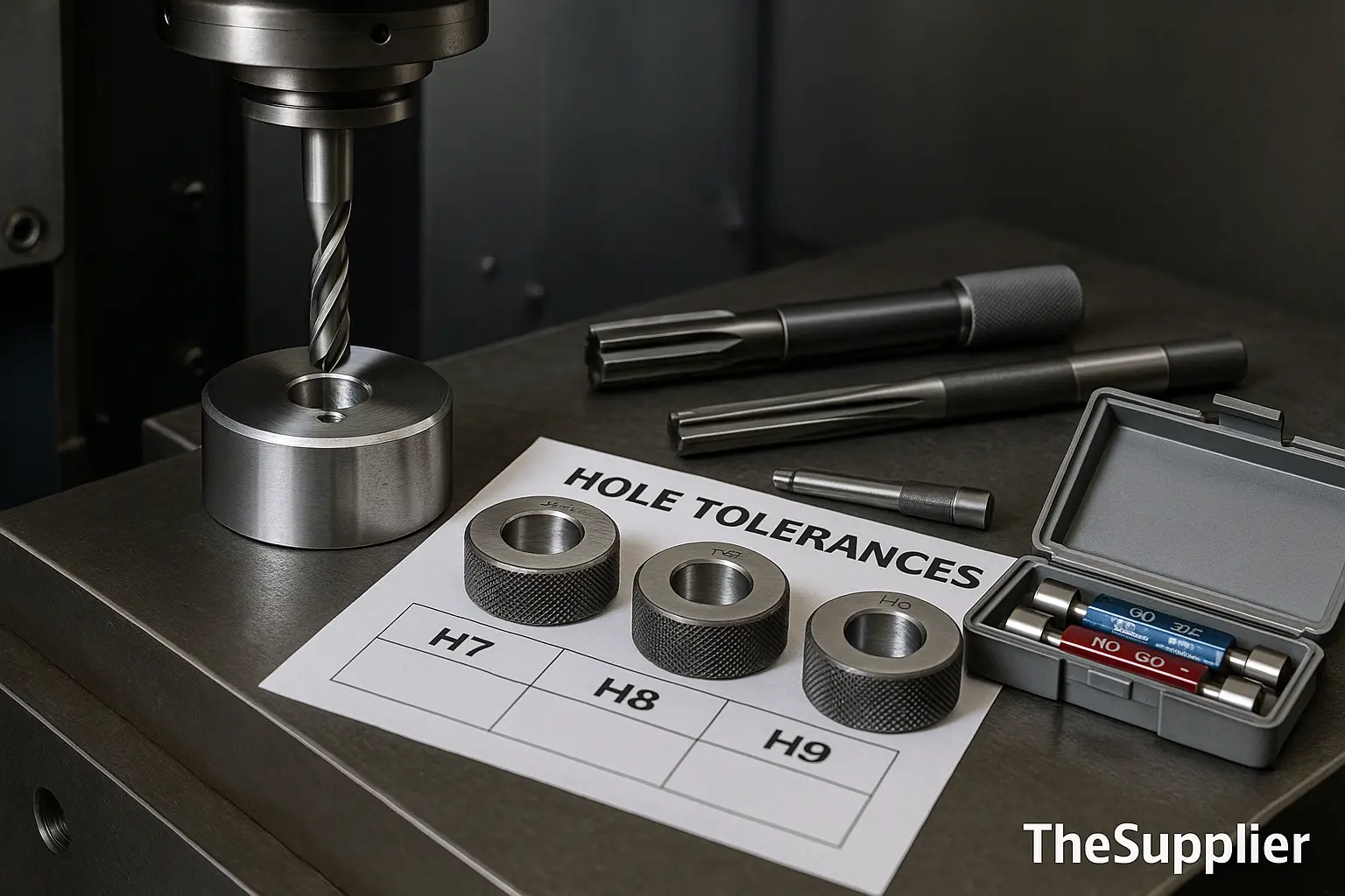 CNC hole tolerance samples H7 H8 H9 with gauges — TheSupplier