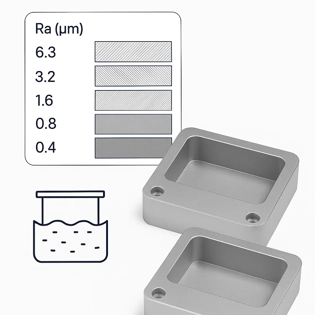 CNC milling surface finish guide showing real machined aluminum part with surface texture and TheSupplier logo — TheSupplier