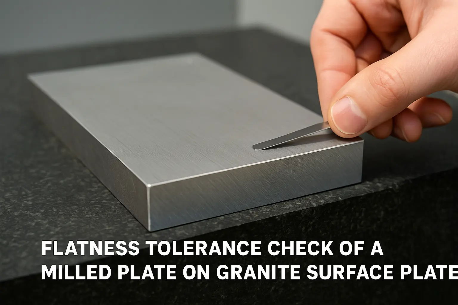 Flatness tolerance check of a milled plate on granite surface plate